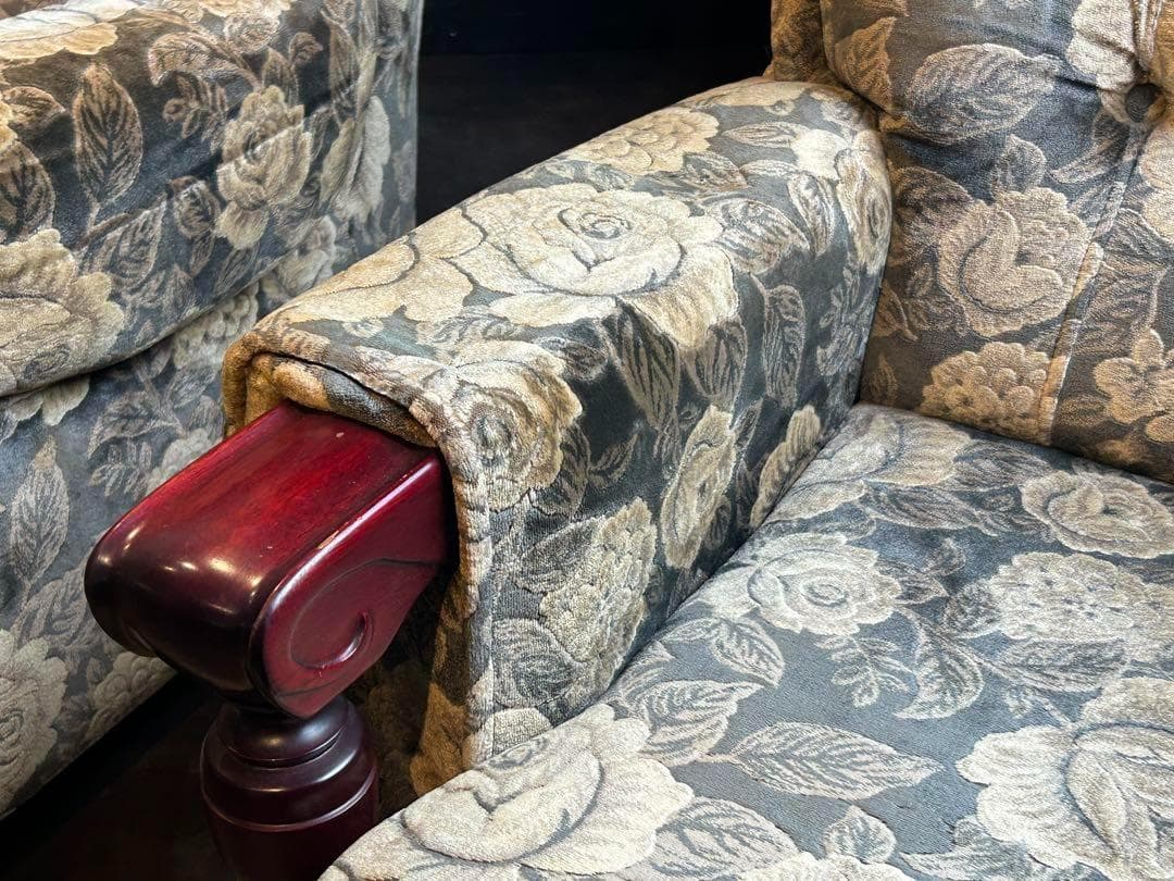 左側　金華山織　ベロア生地　ヴィンテージ　ソファ　アンティーク　レトロ　IZ