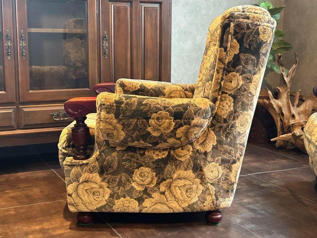 左側　金華山織　ベロア生地　ヴィンテージ　ソファ　アンティーク　レトロ　IZ