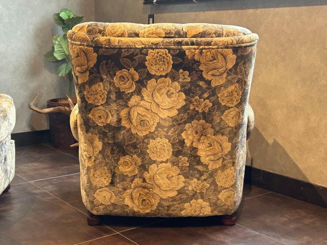 左側　金華山織　ベロア生地　ヴィンテージ　ソファ　アンティーク　レトロ　IZ