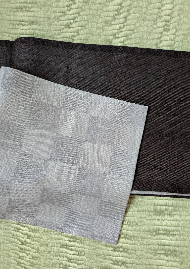 【喜寿祝い】夏物 竹の葉模様 袋帯 グレー系