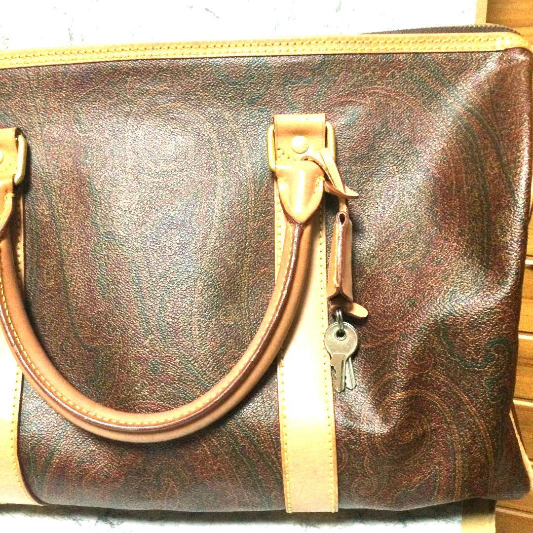 ETRO エトロ ボストンバッグ PVC ペイズリー柄 鍵付き