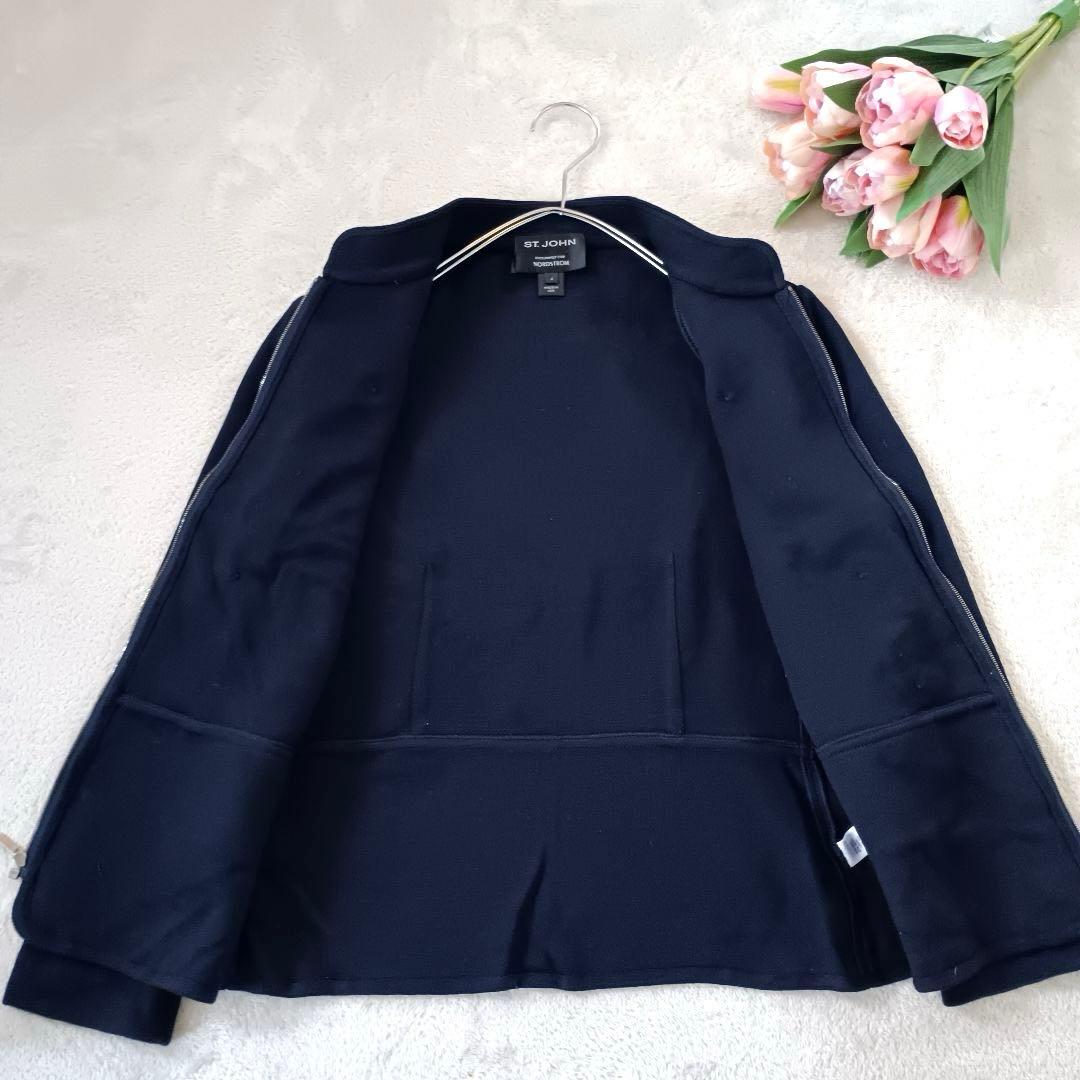 美品 セントジョン ナポレオン ジャケット パール ウール シルク ネイビー S