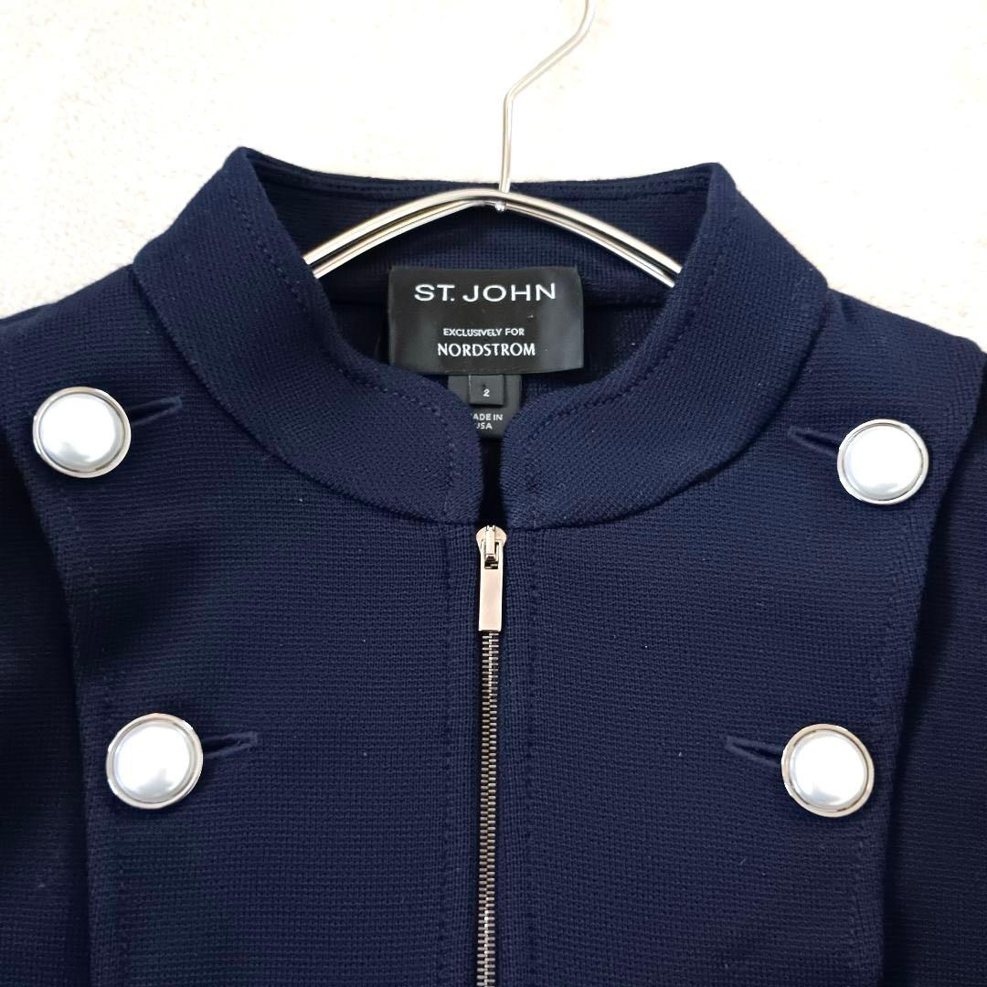 美品 セントジョン ナポレオン ジャケット パール ウール シルク ネイビー S