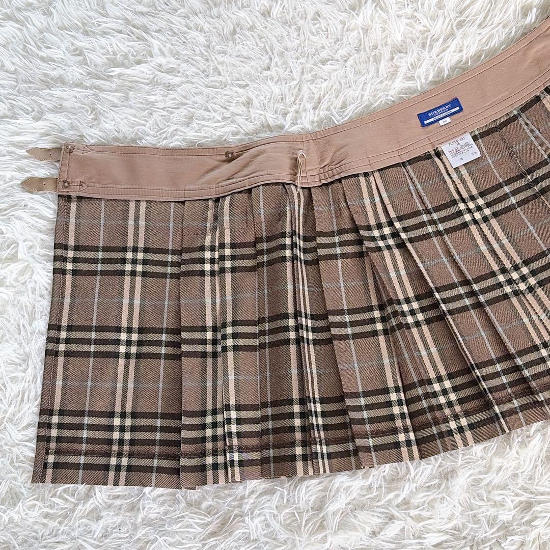 【バーバリーブルーレーベル】ベルト付きラッププリーツスカート ノバチェック 36