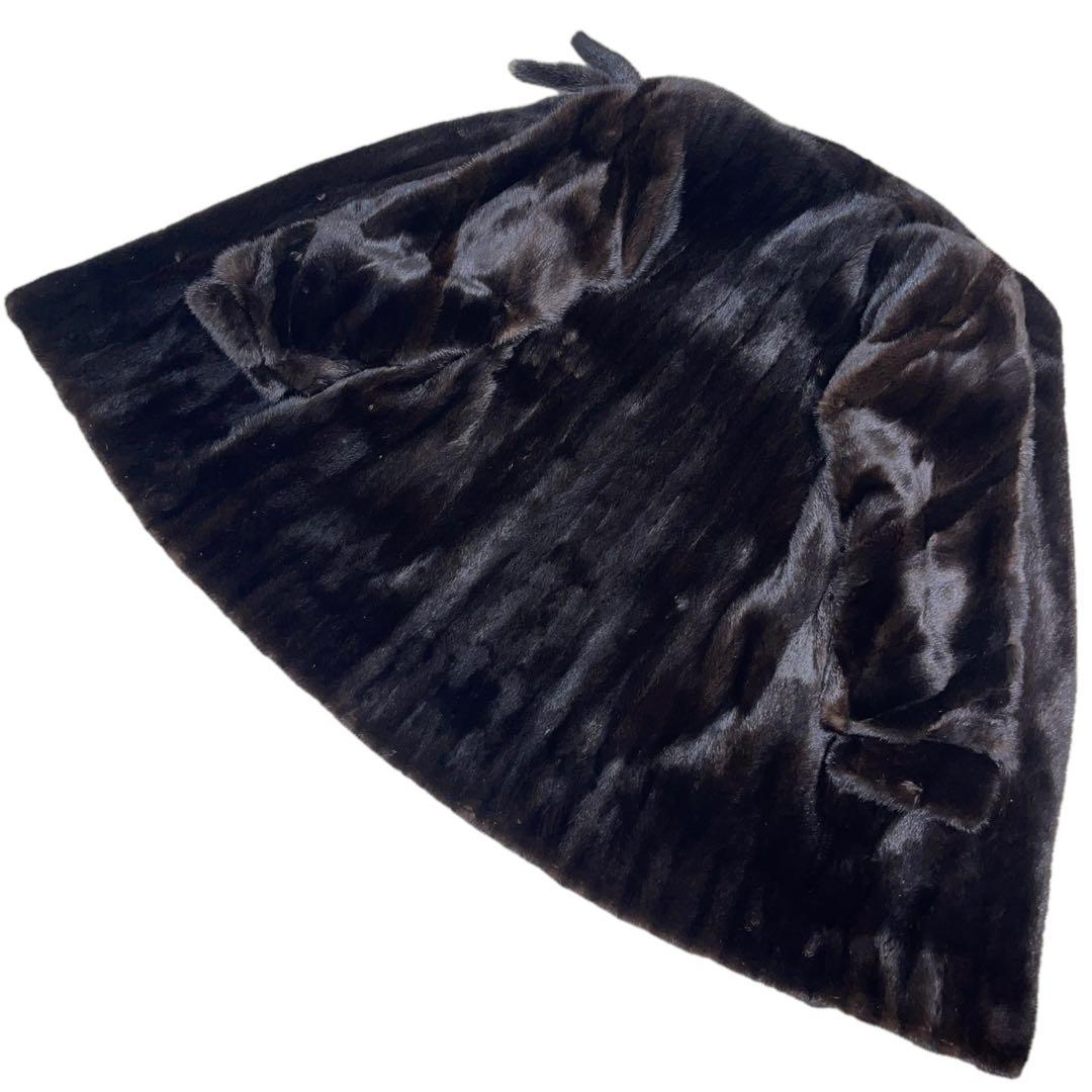 極美品　ブラックグラマ　ミンク　リアルファーコート　Lサイズ相当　毛並み◎