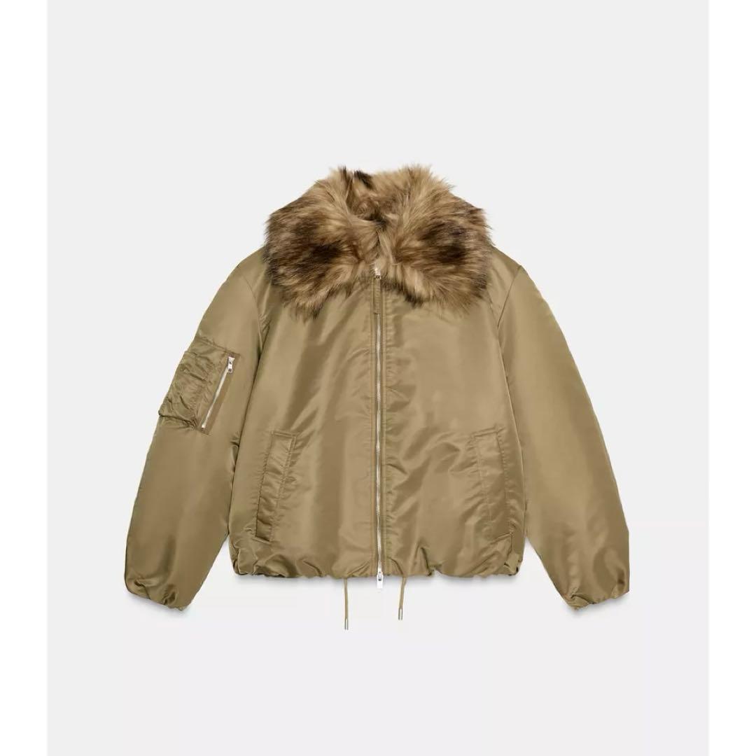 新品 ZARA ザラ フェイクファー襟 ボンバージャケット ZW M