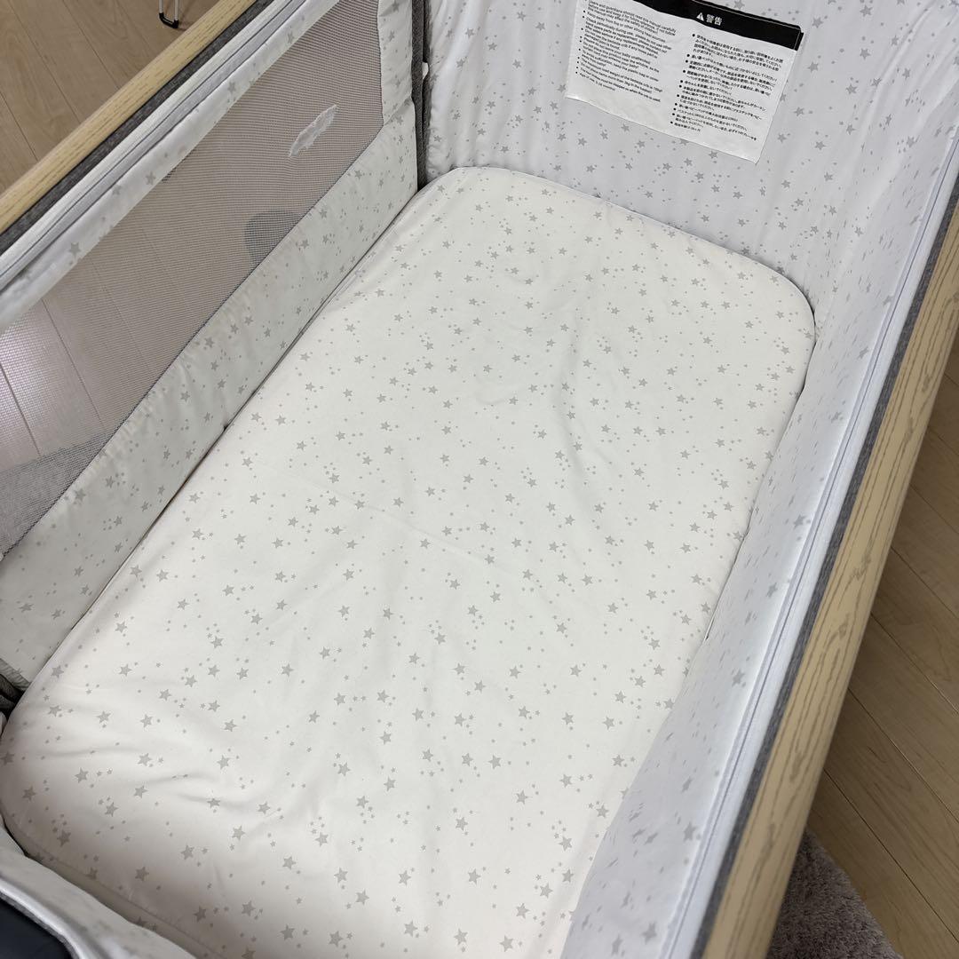 HZDMJ ベビーベッド グレー 蚊帳付 キャスター 固定ベルト付