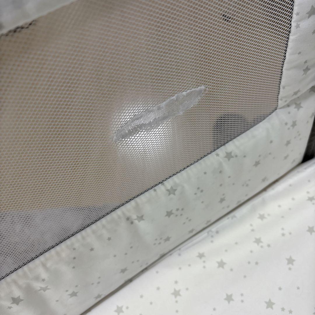 HZDMJ ベビーベッド グレー 蚊帳付 キャスター 固定ベルト付