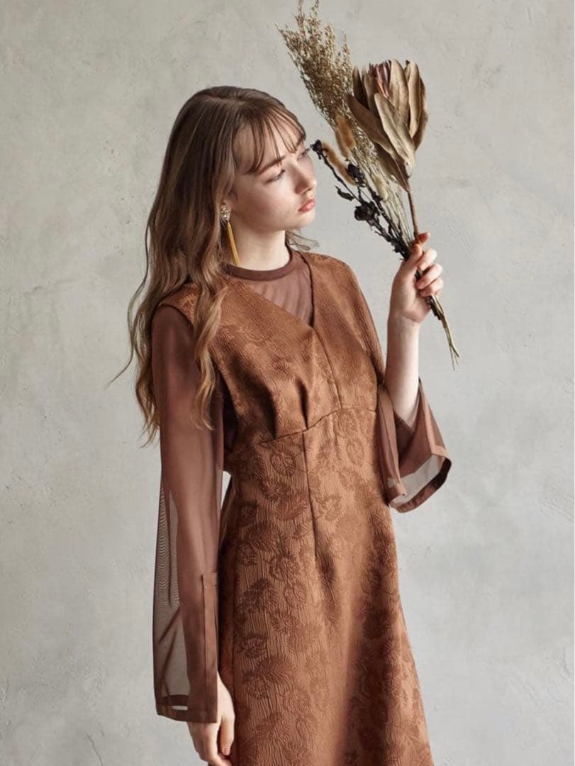 AIMER チュールブラウス付Vネックジャカードタイトパーティードレス Mサイズ