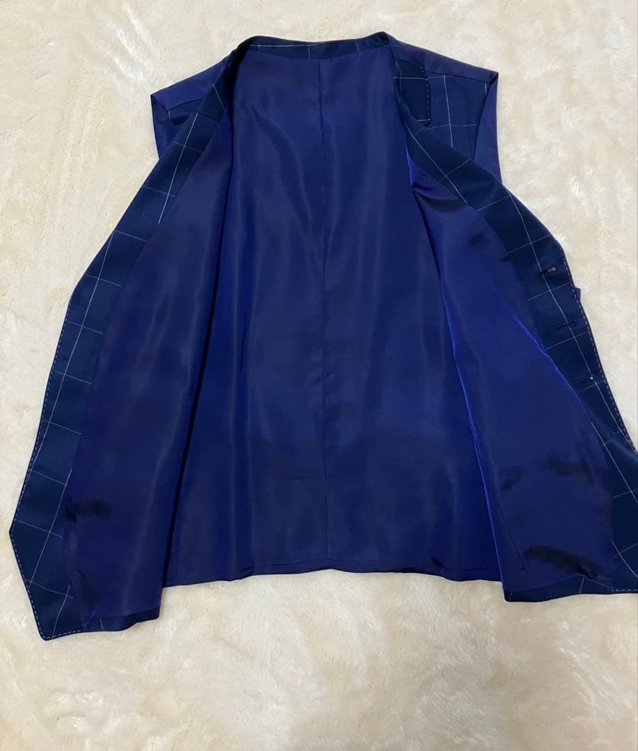 MIYUKI 生地　オーダースーツ　スリーピース　ネイビー　ストライプ　Ｌ相当