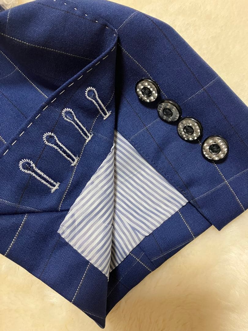 MIYUKI 生地　オーダースーツ　スリーピース　ネイビー　ストライプ　Ｌ相当