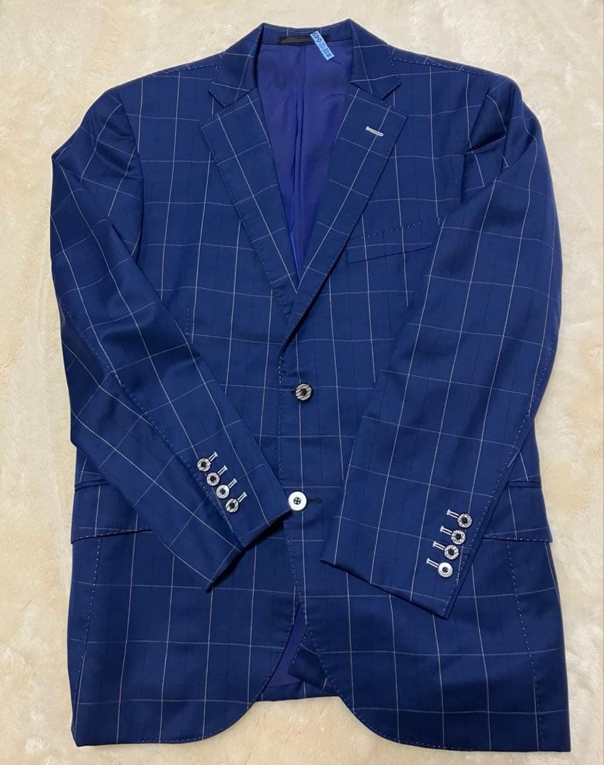 MIYUKI 生地　オーダースーツ　スリーピース　ネイビー　ストライプ　Ｌ相当