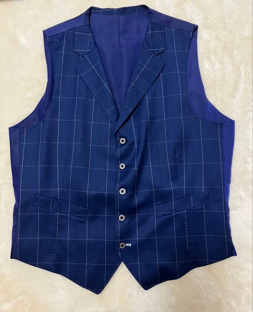 MIYUKI 生地　オーダースーツ　スリーピース　ネイビー　ストライプ　Ｌ相当