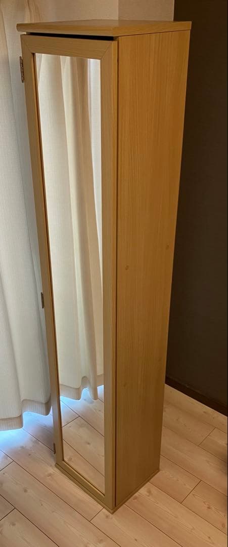 【送料込み/組み立て不要】木製ミラー付き収納ラック（ナチュラル）