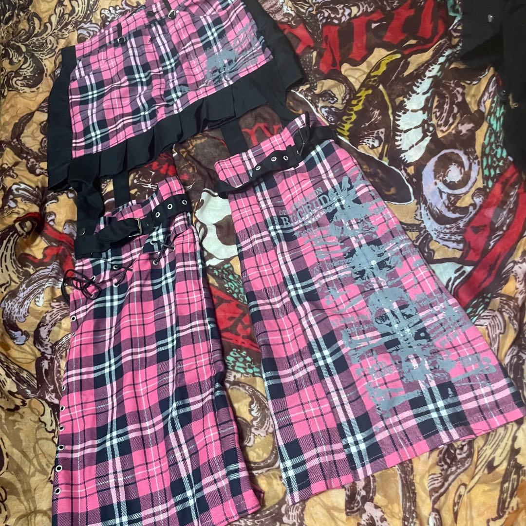 MADGIRL ボンテージパンツ スカートレッグウォーマー ピンクチェック