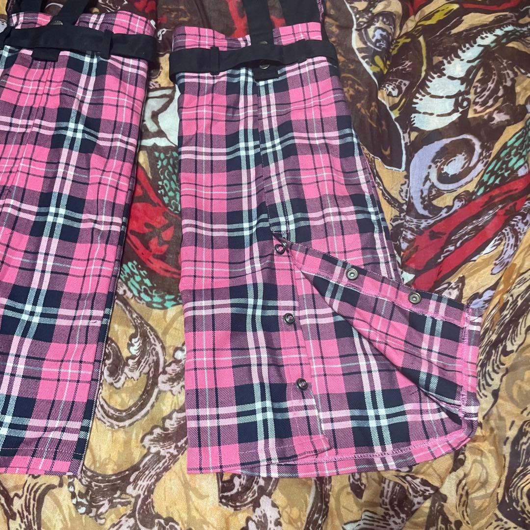 MADGIRL ボンテージパンツ スカートレッグウォーマー ピンクチェック