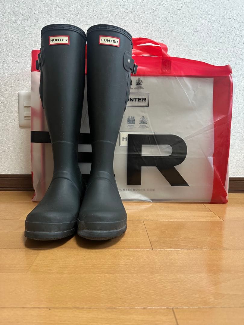 HUNTER ブラック レインブーツ バックル付き