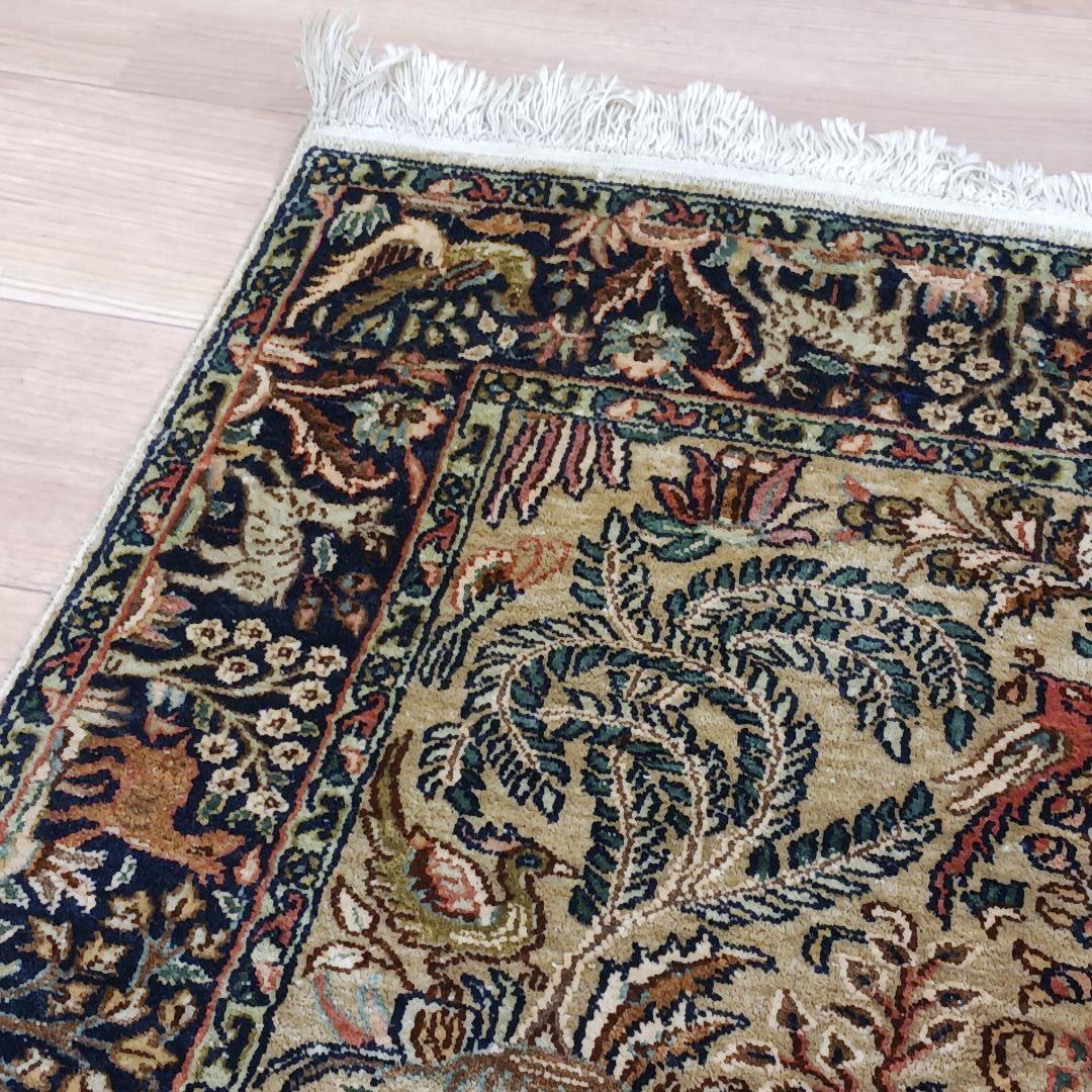 専用Y3137 インド カシミールシルク絨毯 手織り 151×94㎝