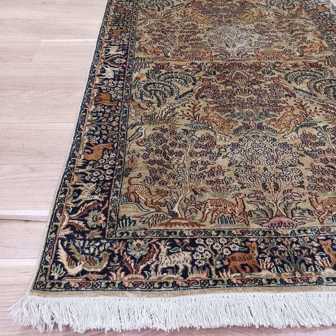 専用Y3137 インド カシミールシルク絨毯 手織り 151×94㎝