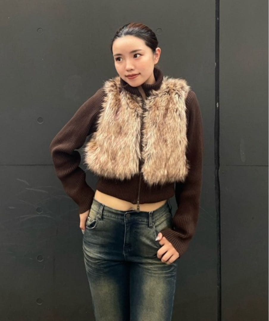 マルチWAYスタンドカラーFauxファーベスト