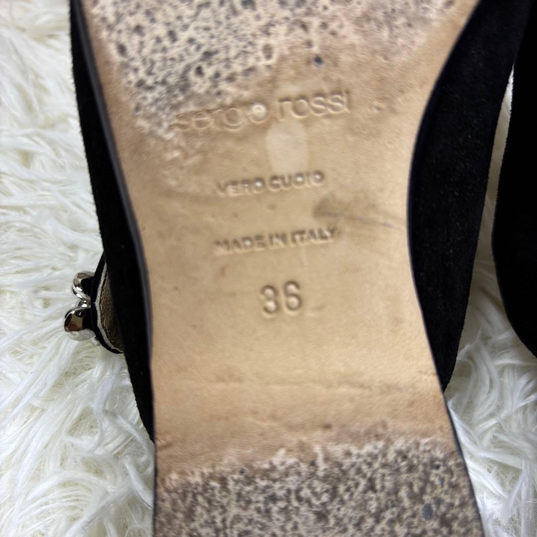 セルジオロッシ　パンプス　プレート　スエード　黒　ミュール　36