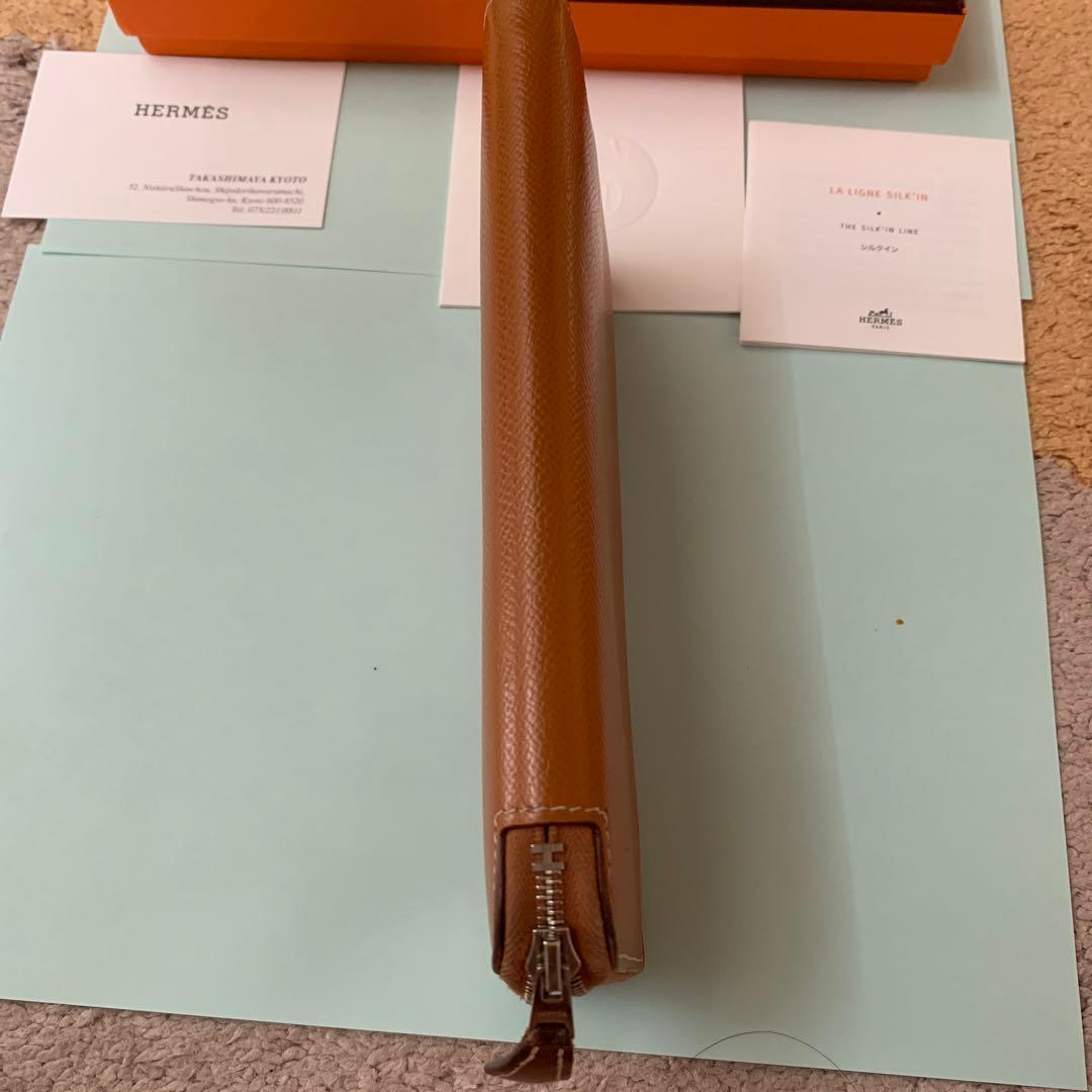HERMES ブラウン 長財布　シルクイン コニャック
