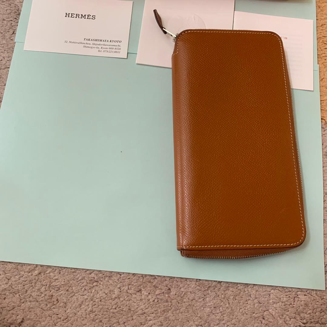HERMES ブラウン 長財布　シルクイン コニャック