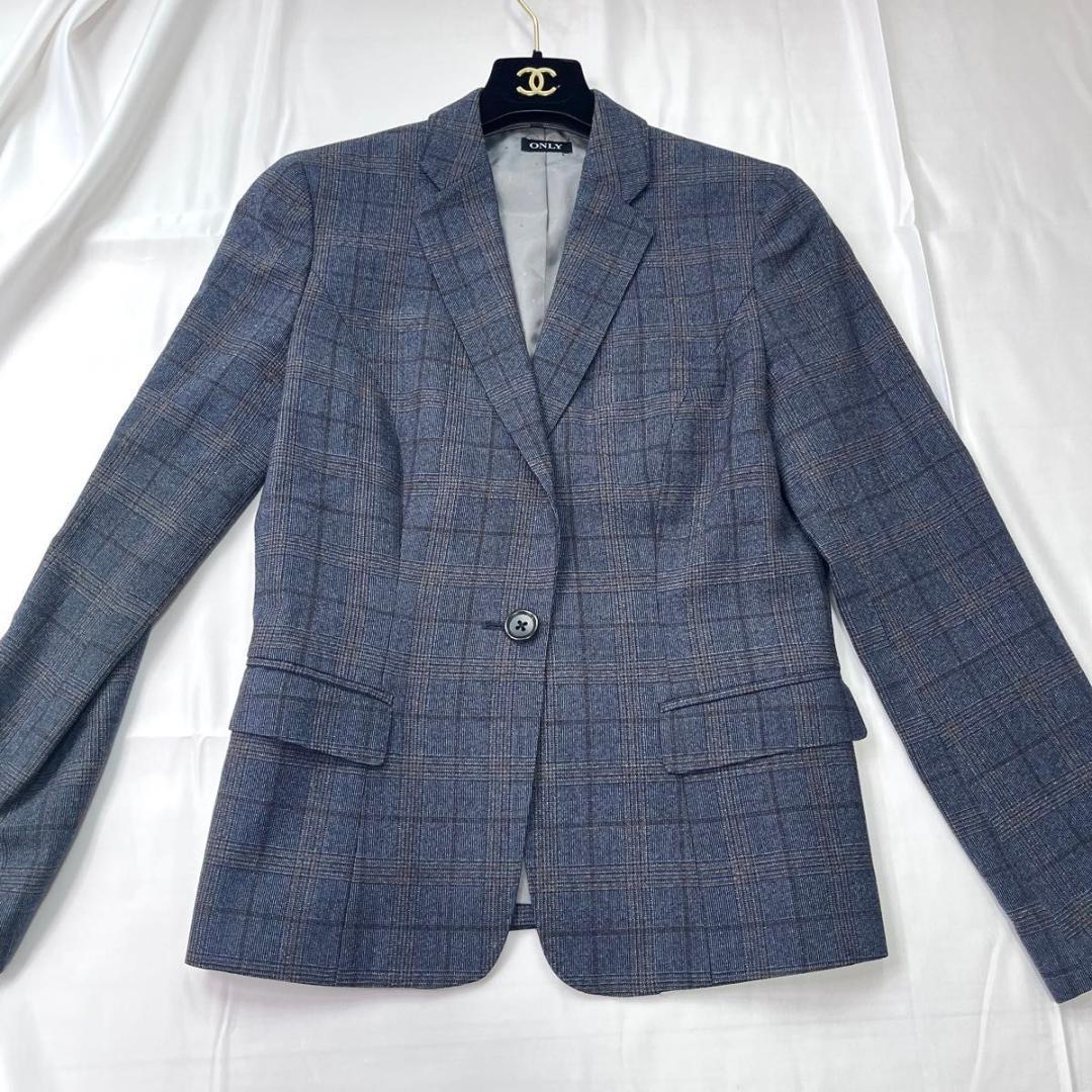 極美品 オンリー　レダ　スカートスーツ　セットアップ　ネイビー　グレンチェック