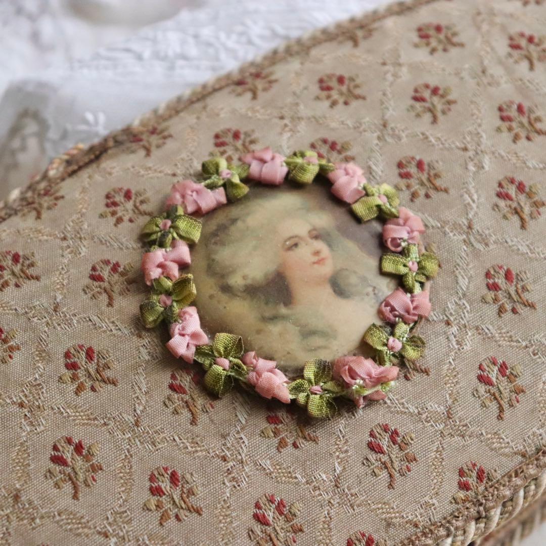 フランスアンティーク　カルトナージュ　小物入れ　ファブリック　ソーイングボックス