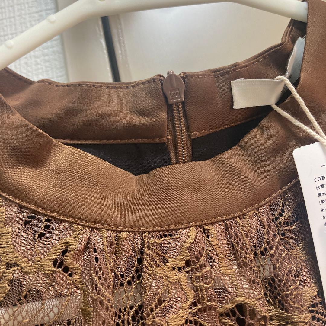 タグ付き　LEja レーススリットAラインロングワンピースドレス　BROWN