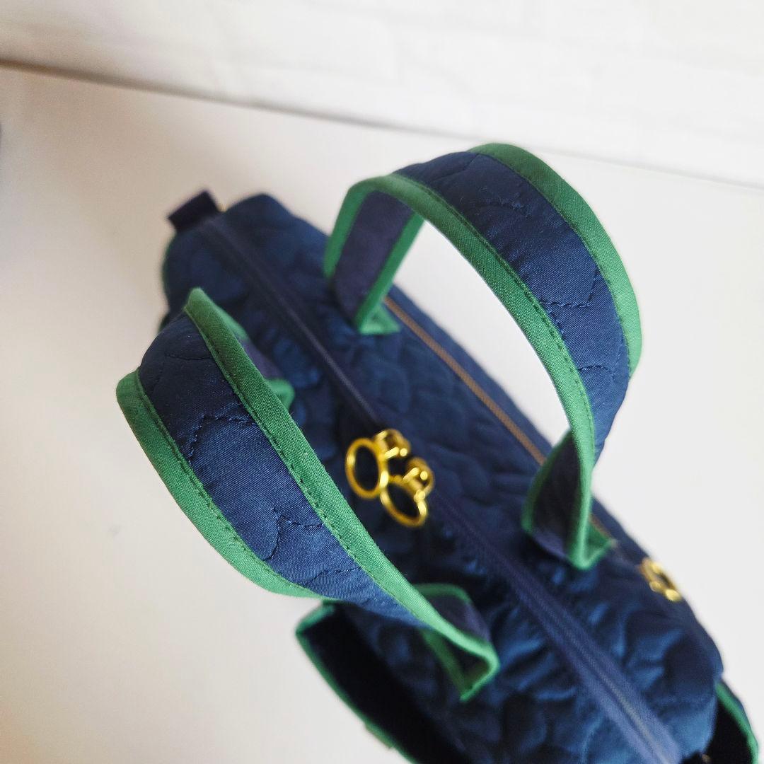 マチャ抹茶様　ポケットいっぱいトートバッグ(L)　ネイビー×グリーン