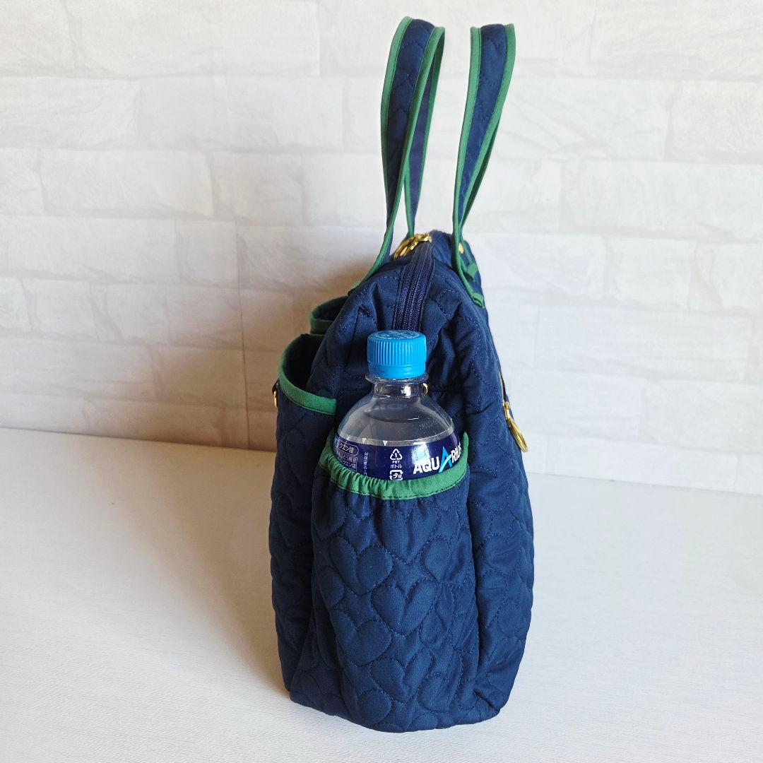 マチャ抹茶様　ポケットいっぱいトートバッグ(L)　ネイビー×グリーン