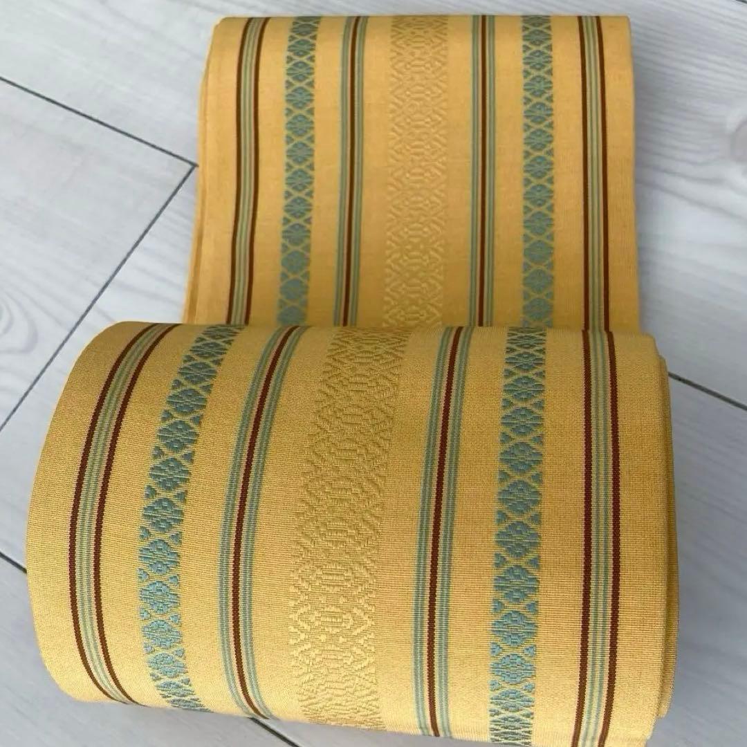 本場筑前博多織　半幅帯　正絹　献上柄　織り出し縞模様　井上絹織物 No.5-22