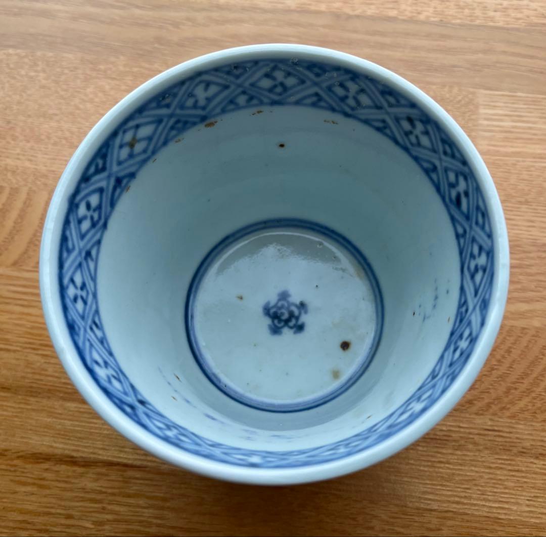 蕎麦猪口　古伊万里　矢羽根　染付　そば猪口　江戸時代　アンティーク　骨董　食器