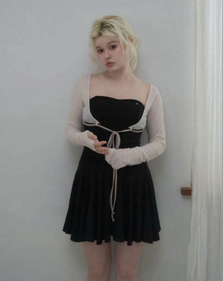 andmary Lona ribbon mini dress ブラック