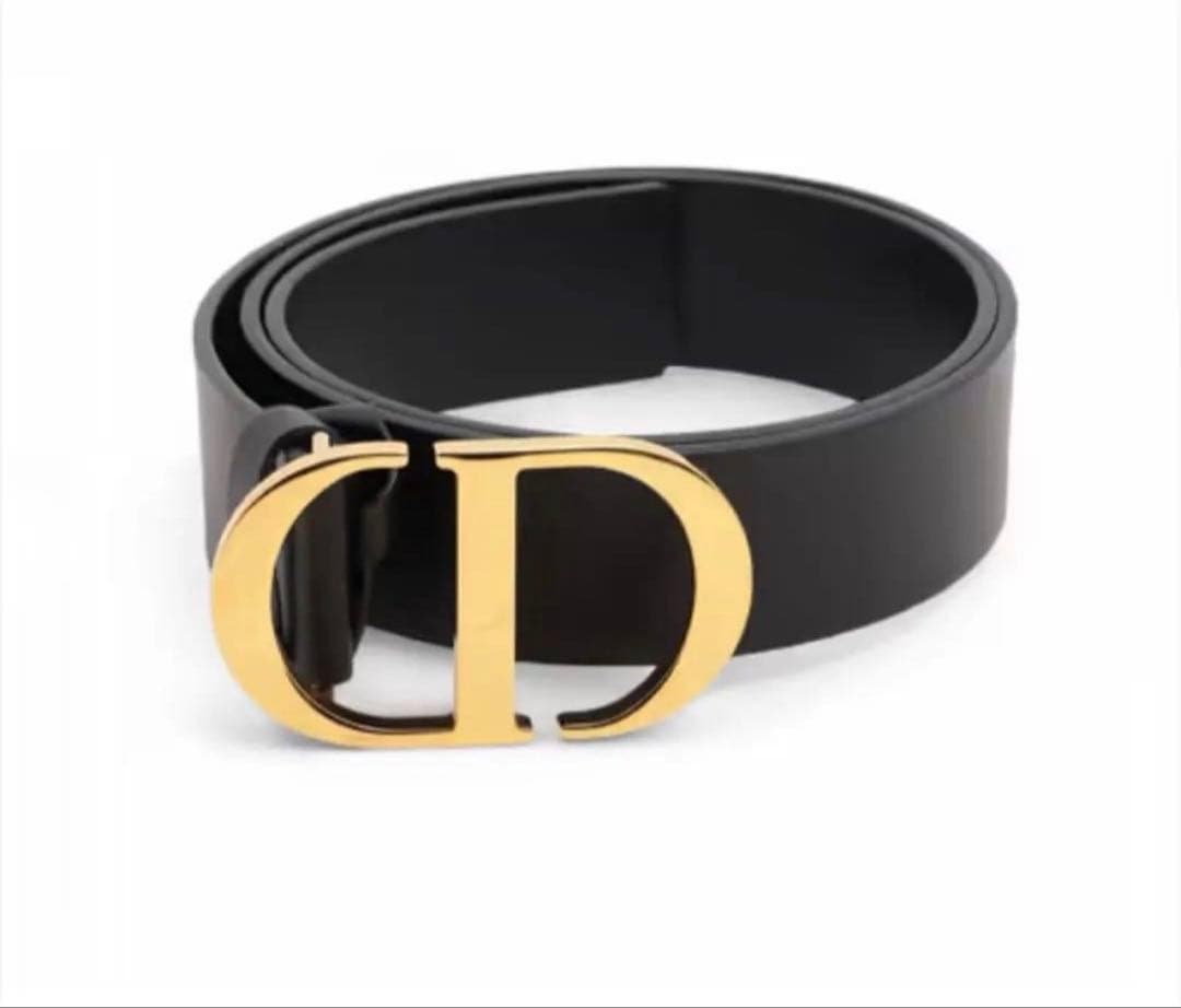 Dior ブラック レザーベルト ゴールドバックル