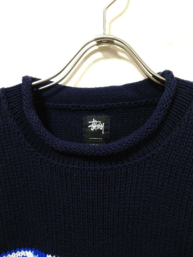 STUSSY ステューシー アメリカ国旗 星条旗コットンニット ネイビー L
