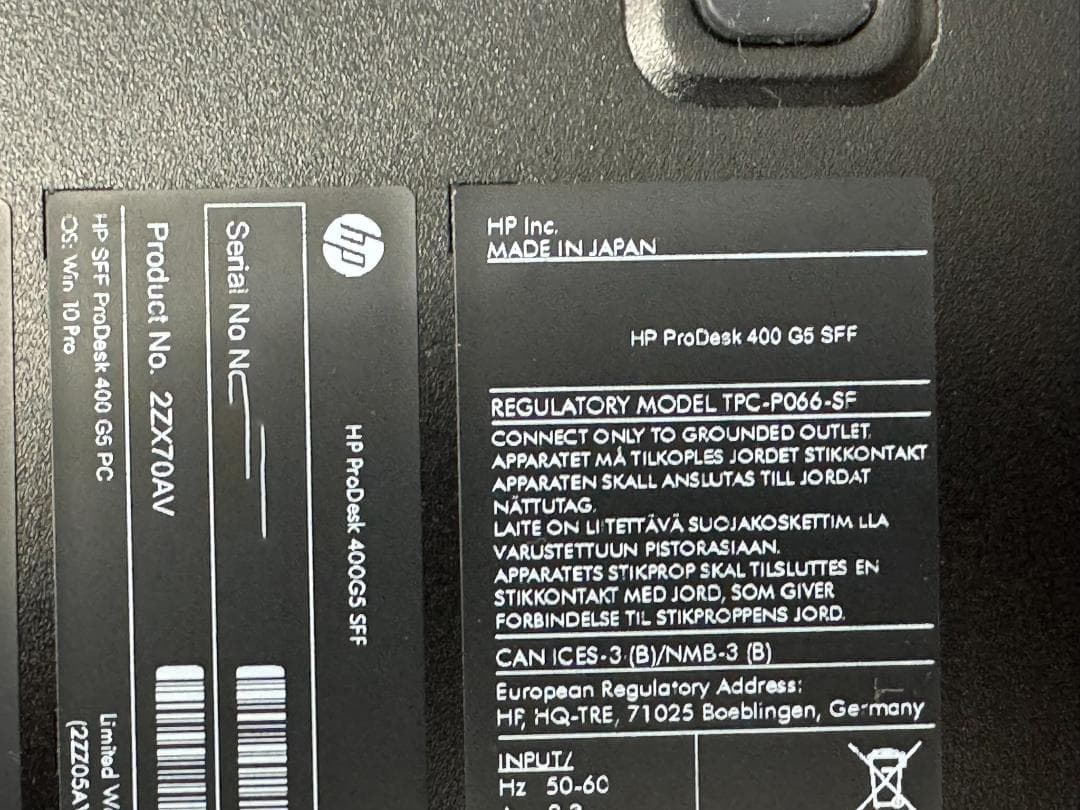 Windowsデスクトップ hp ProDesk400 G5 SFF Core i5 8500 8G 256