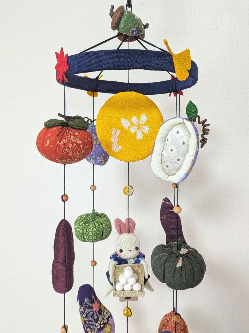 【 お月見の吊るし飾り 】ちりめん細工 うさぎ お団子 すすき 秋の味覚