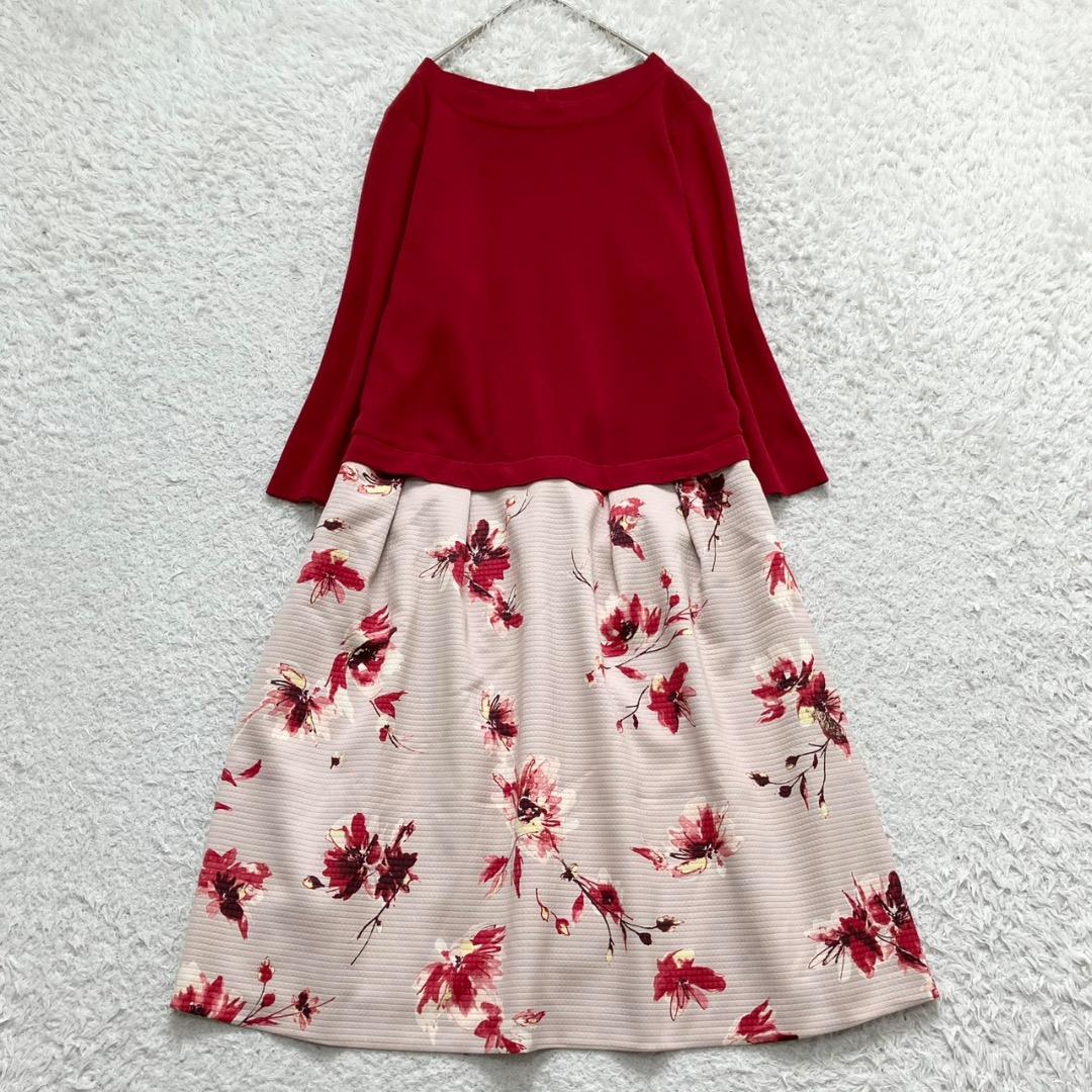 美品✨ローズティアラ ニットワンピース ロング丈 花柄 大きいサイズ 46 4L