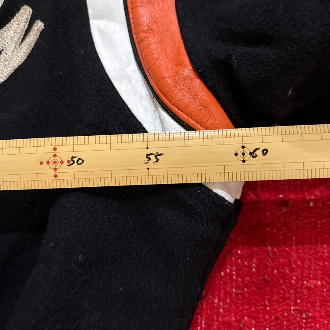 ヴィンテージスクールジャケット　ウール　レザー切替 チェーンステッチ刺繍 XL