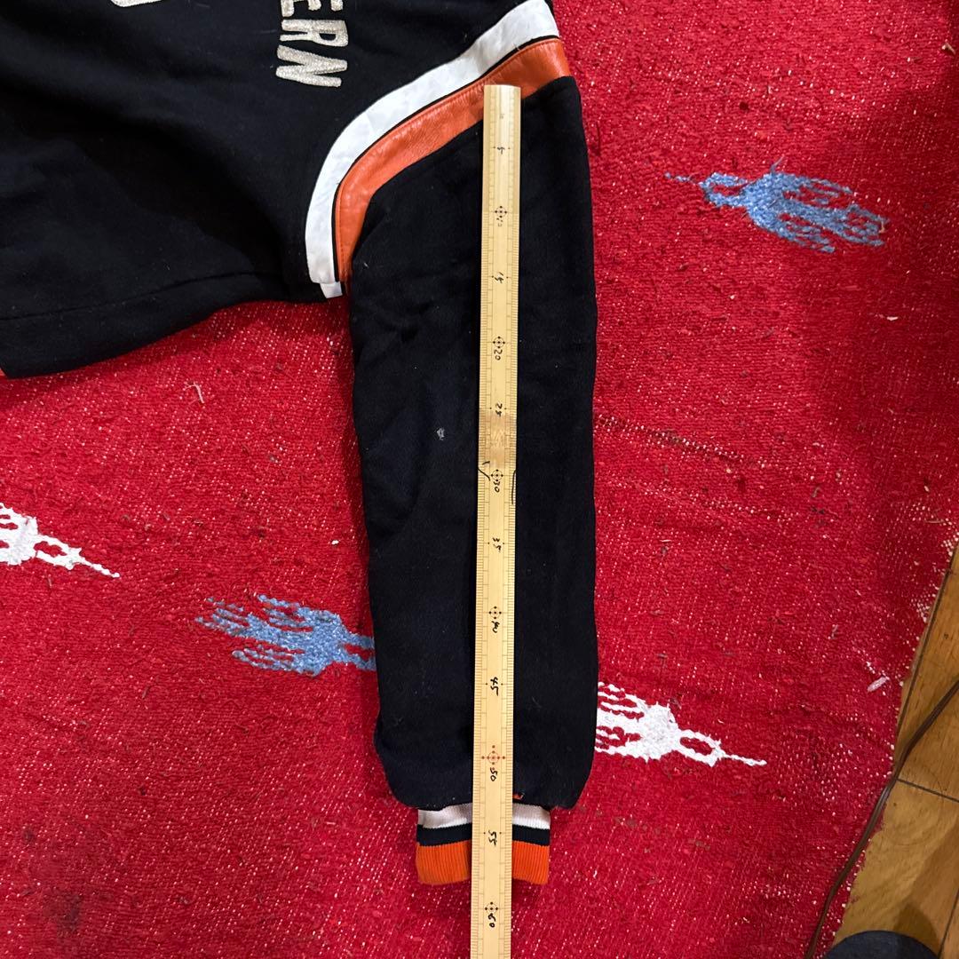 ヴィンテージスクールジャケット　ウール　レザー切替 チェーンステッチ刺繍 XL