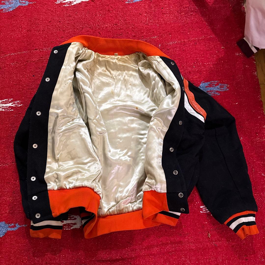 ヴィンテージスクールジャケット　ウール　レザー切替 チェーンステッチ刺繍 XL