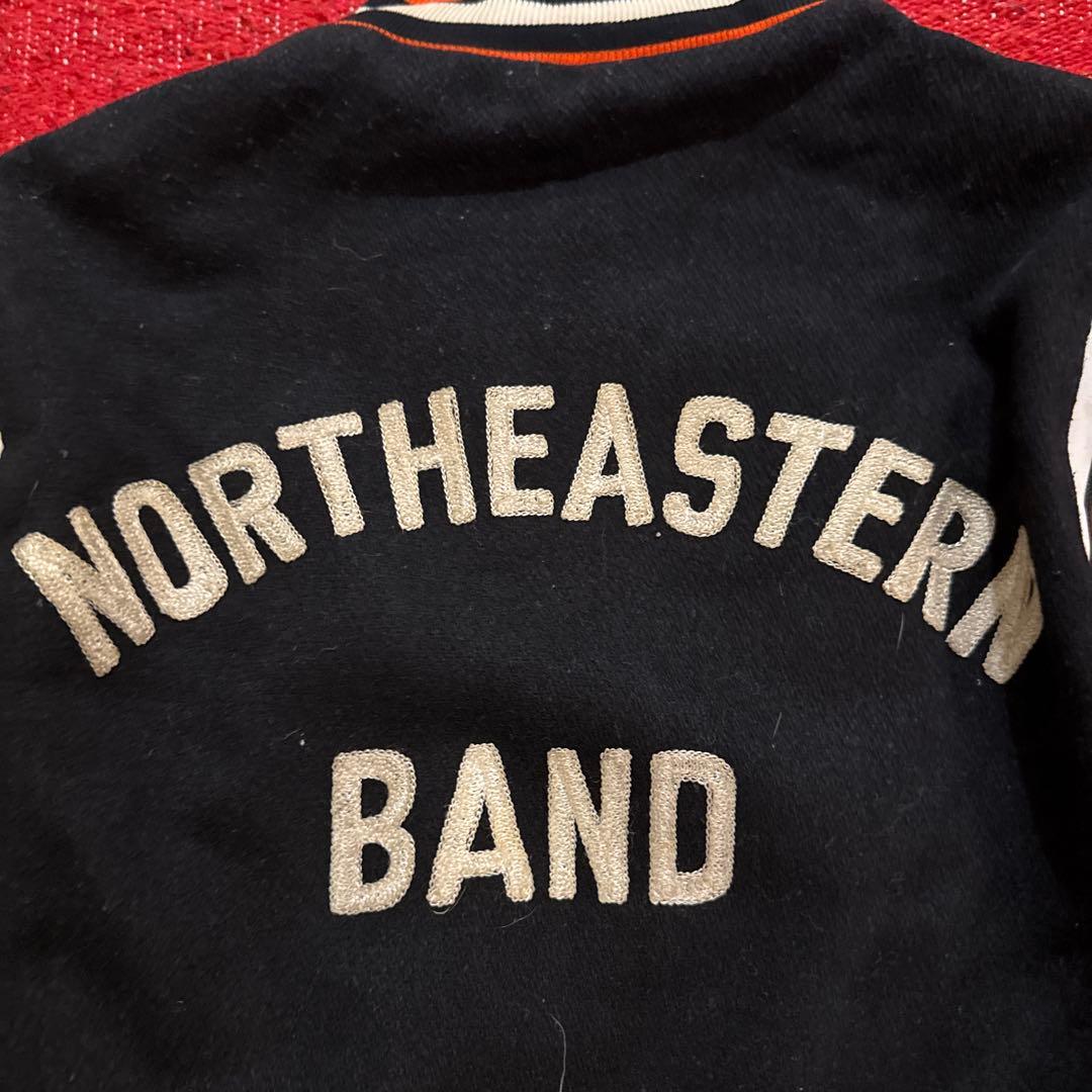 ヴィンテージスクールジャケット　ウール　レザー切替 チェーンステッチ刺繍 XL