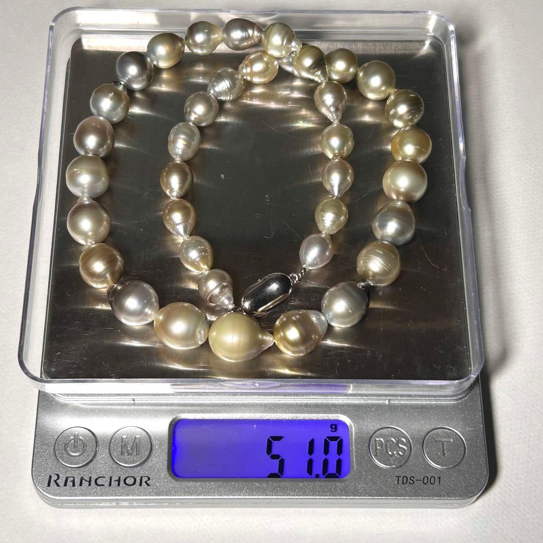 【黒蝶真珠/白蝶】マルチカラー パールネックレス ゴールデン シルバー 12mm