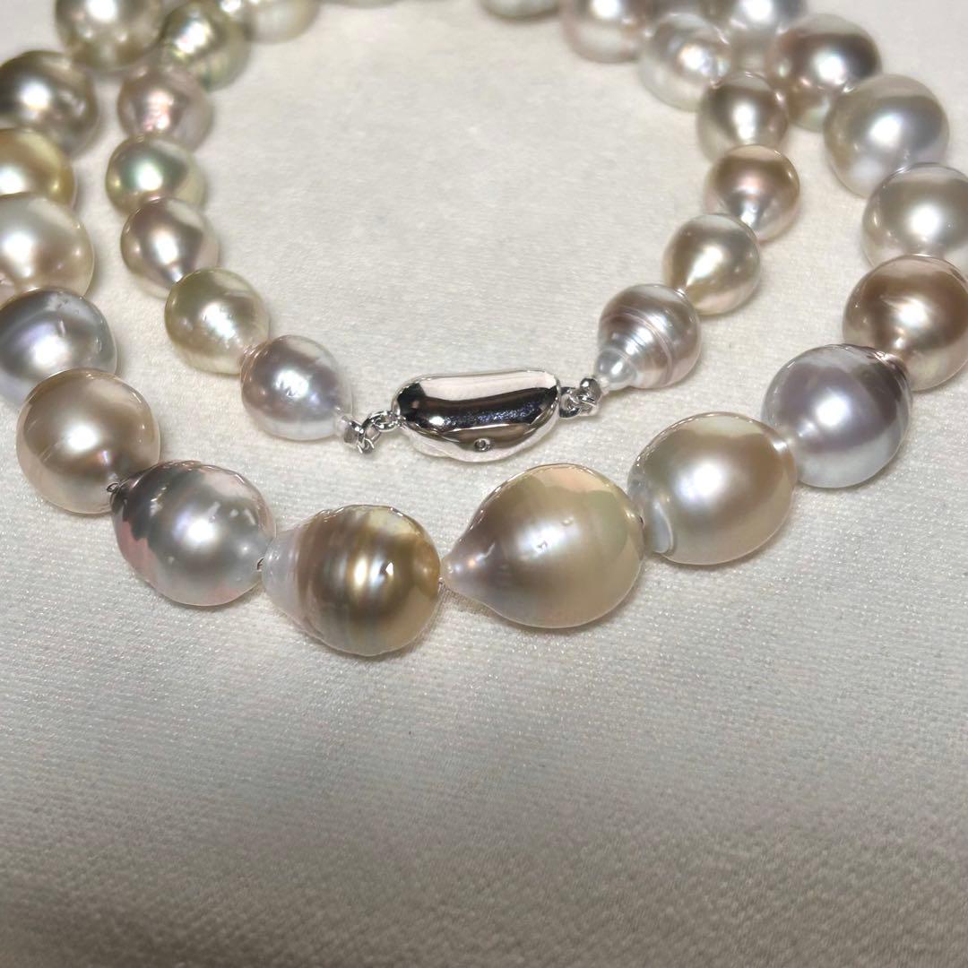 【黒蝶真珠/白蝶】マルチカラー パールネックレス ゴールデン シルバー 12mm