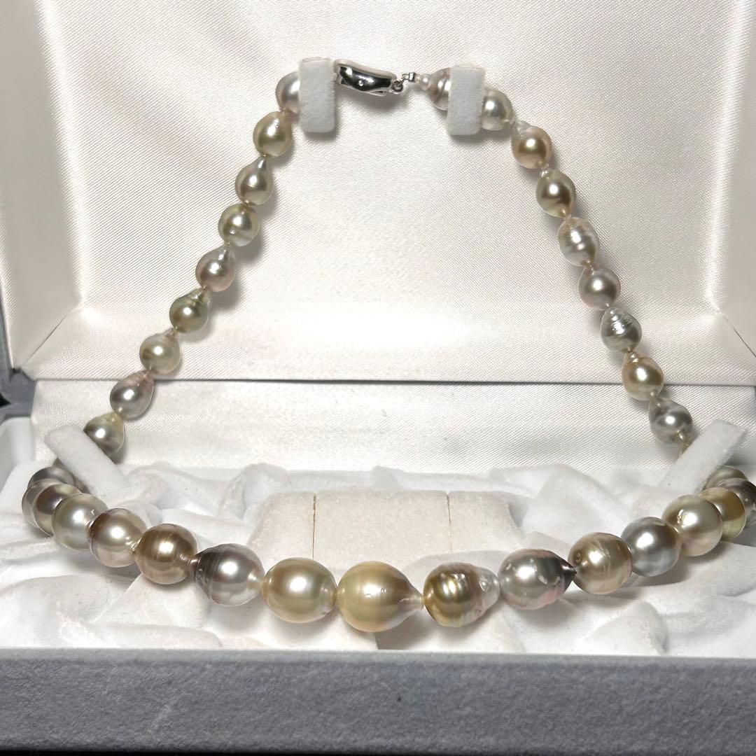 【黒蝶真珠/白蝶】マルチカラー パールネックレス ゴールデン シルバー 12mm