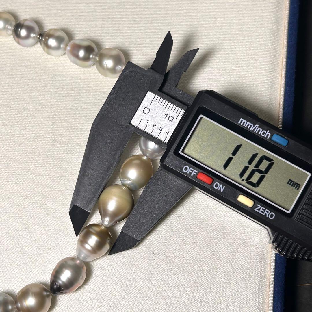 【黒蝶真珠/白蝶】マルチカラー パールネックレス ゴールデン シルバー 12mm