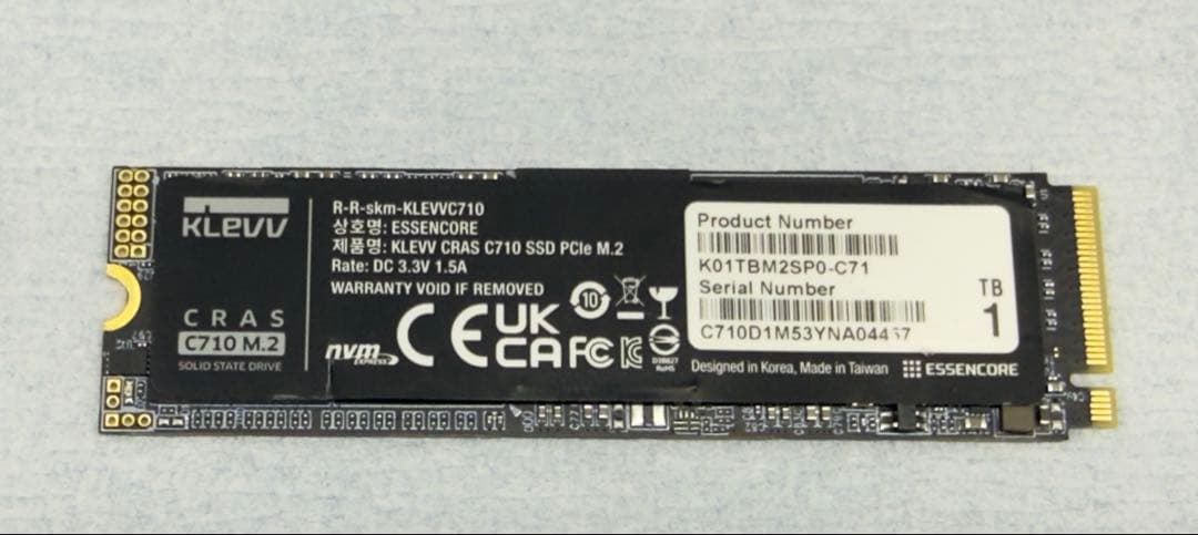 【使用少】SSD 1TB M.2 NVMe KLEVV CRAS C710 正常