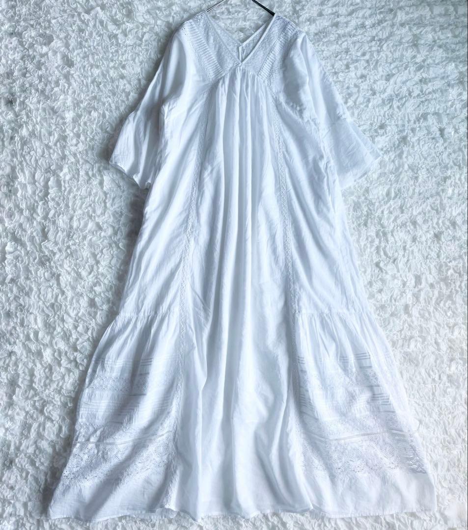 ヌキテパ　コットンボイルレースピンタックドレス インドコットン100%